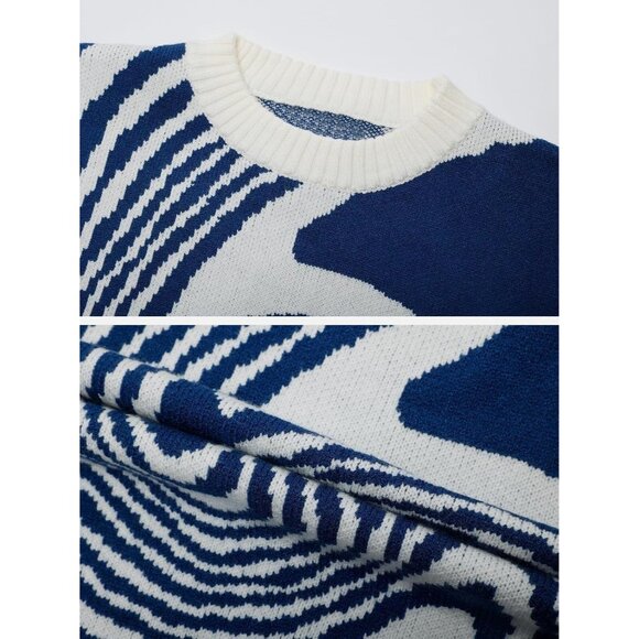 Mens Oversized Knit Sweater Graphic Crewneck Pullover Casual Streetwear - Picture 6 of 7